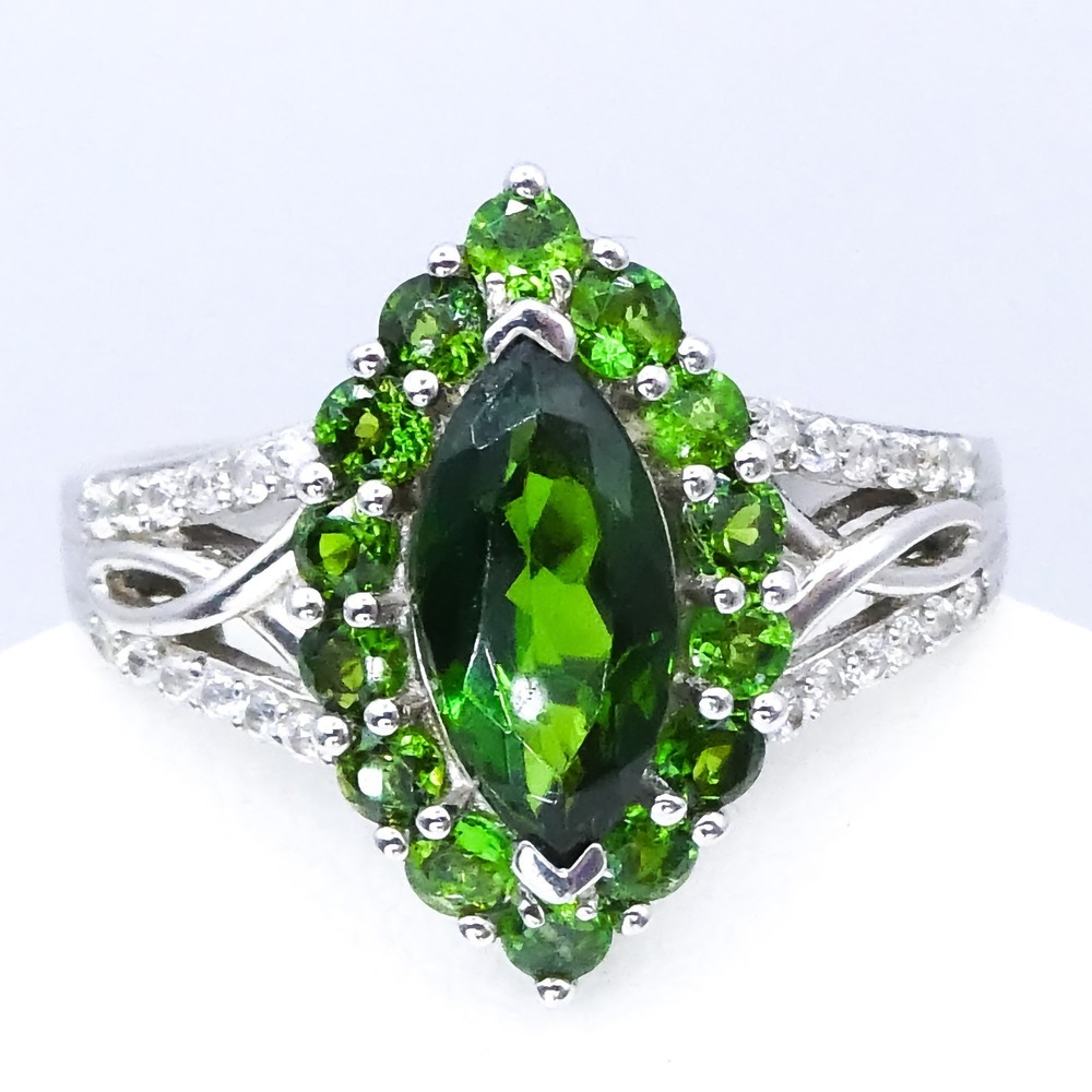 D'Joy Platinum Plated Halo Sterling Silver Chrome Diopside Ring Sz 10 3.45ctw